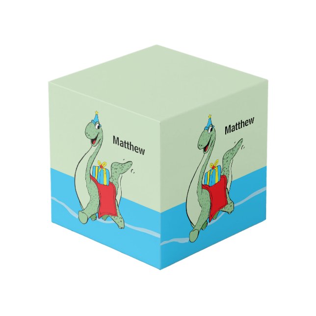 Custom Name, Boy, Birthday Dinosaur Cube (Front Angled)