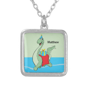 Custom Name, Boy, Birthday Dinosaur Silver Plated Necklace