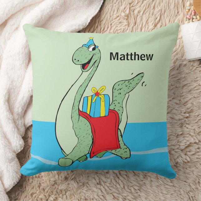 Custom Name, Boy, Birthday Dinosaur Throw Pillow (Blanket)