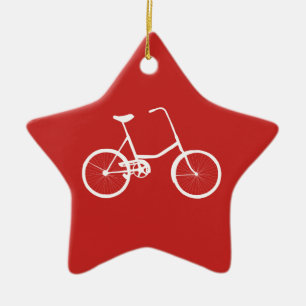 Custom Name Boys Bike Red Star Ceramic Ornament