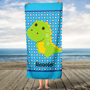 Dinosaur Personalized Beach Towel for Kids with Name Custom Beach