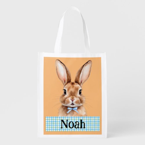 Custom Name Boys Easter Bunny Orange Grocery Bag