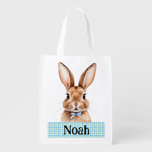 Custom Name Boys Easter Bunny White Grocery Bag