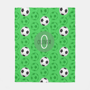 Custom Name Boys Soccer Ball Green Fleece Blanket