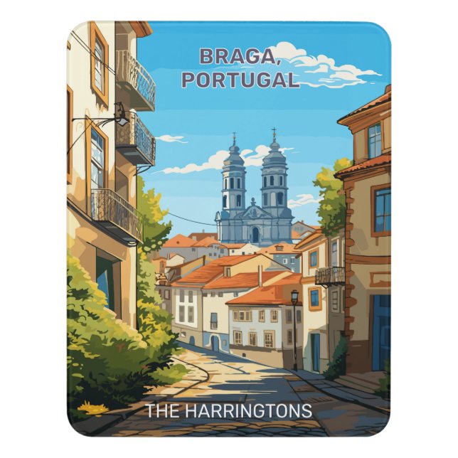 Custom Name Braga Portugal Door Sign (Contemporary Vert)