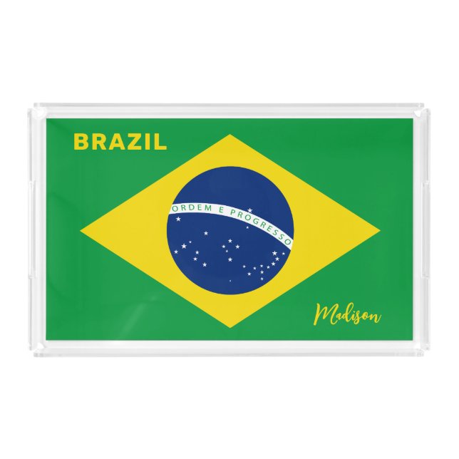 Custom Name Brazil Flag Acrylic Tray (Front)