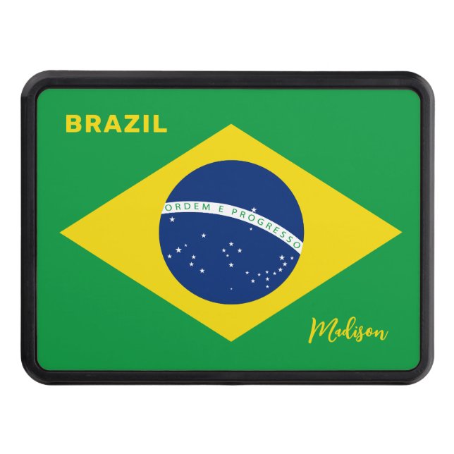 Custom Name Brazil Flag Hitch Cover (Front)