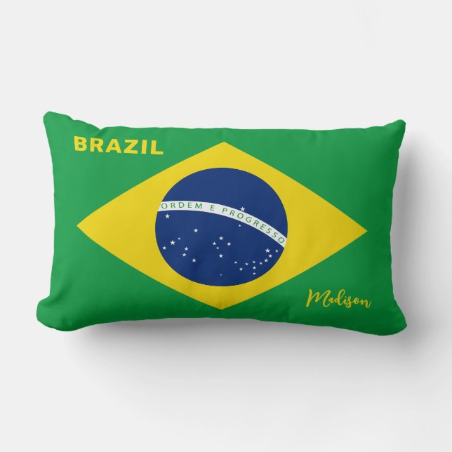 Custom Name Brazil Flag Lumbar Pillow (Front)