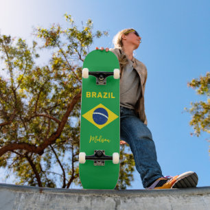 Custom Name Brazil Flag Skateboard
