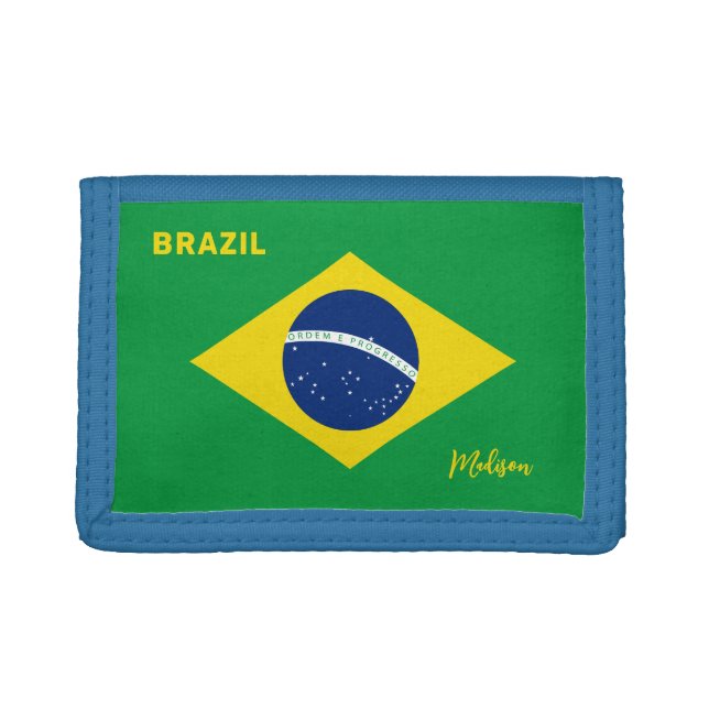 Custom Name Brazil Flag Trifold Wallet (Front)