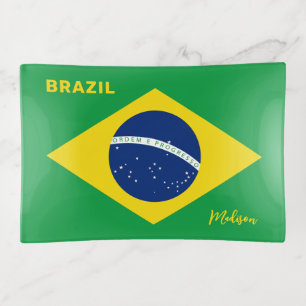 Custom Name Brazil Flag Trinket Tray