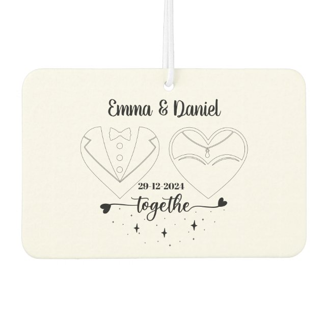 custom name bride and groom modern brush script  air freshener (Front)