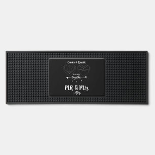 Custom Name Bride and Groom Modern Brush Script Bar Mat