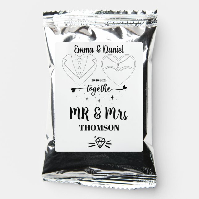 Custom Name Bride and Groom Modern Brush Script  Coffee Drink Mix (Front)