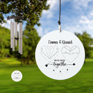 custom name bride and groom modern brush script wind chime