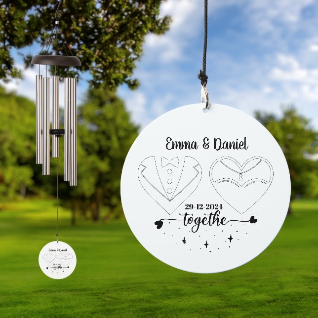 custom name bride and groom modern brush script  wind chime  (Outdoor)