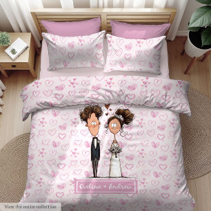 Custom Name Bride Groom Duvet Cover Watercolor