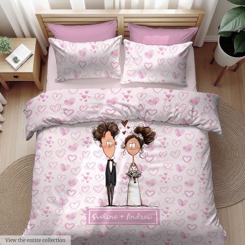 Custom Name Bride Groom Duvet Cover Watercolor