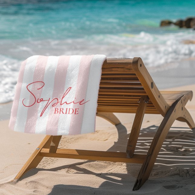 Custom Name Bride Pink Stripe |  Bachelorette Gift Beach Towel (Creator Uploaded)