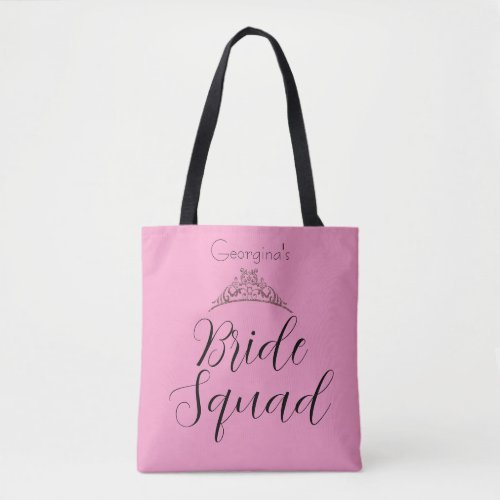 Custom Name Bride Squad Pink Bridesmaid Tote Bag