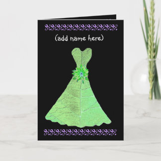 Custom Name - BRIDESMAID Card LIME GREEN Gown