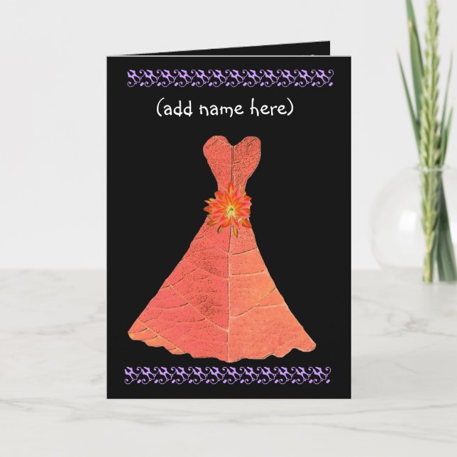 Custom Name - BRIDESMAID Card Pumpkin Orange Gown (Front)