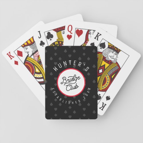 Custom Name Bridge Club Game Night Black  Red Playing Cards