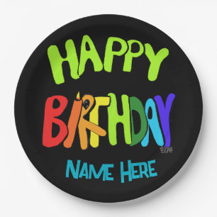 Custom Name Bright and Happy Birthday Paper Plates