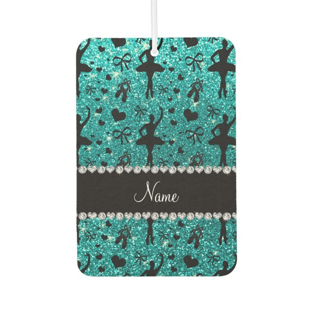 Custom name bright aqua glitter ballerinas air freshener (Front)