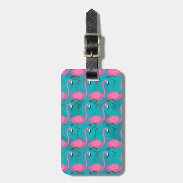 Custom Name Bright Flamingo Pattern Luggage Tag (Front Vertical)