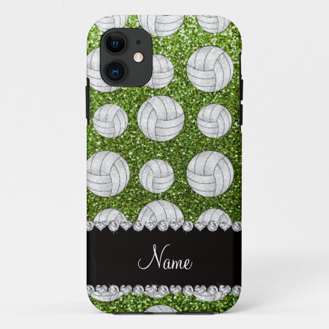 Custom name bright green glitter volleyballs Case-Mate iPhone case (Back)