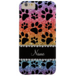 Custom Name Bright Rainbow Glitter Black Dog Paws Barely There Iphone 6 Plus Case at Zazzle