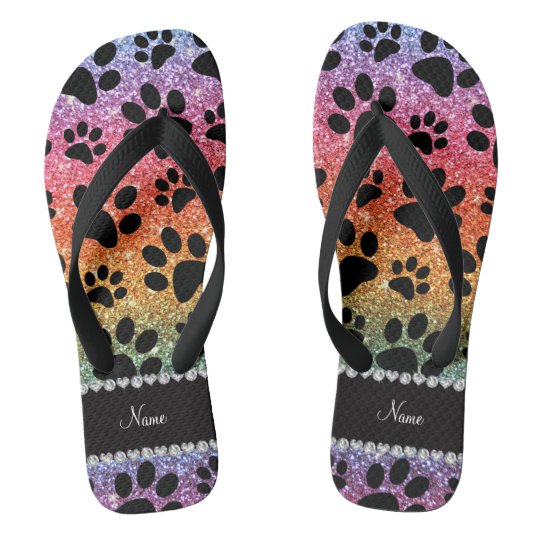 rainbow of paws flip flops