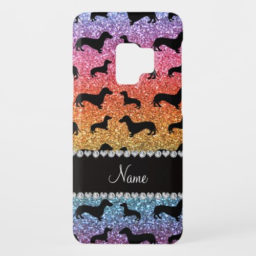 Custom name bright rainbow glitter dachshunds Case_Mate samsung galaxy s9 case