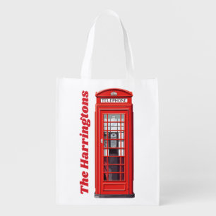 Custom Name British Phone Booth Grocery Bag