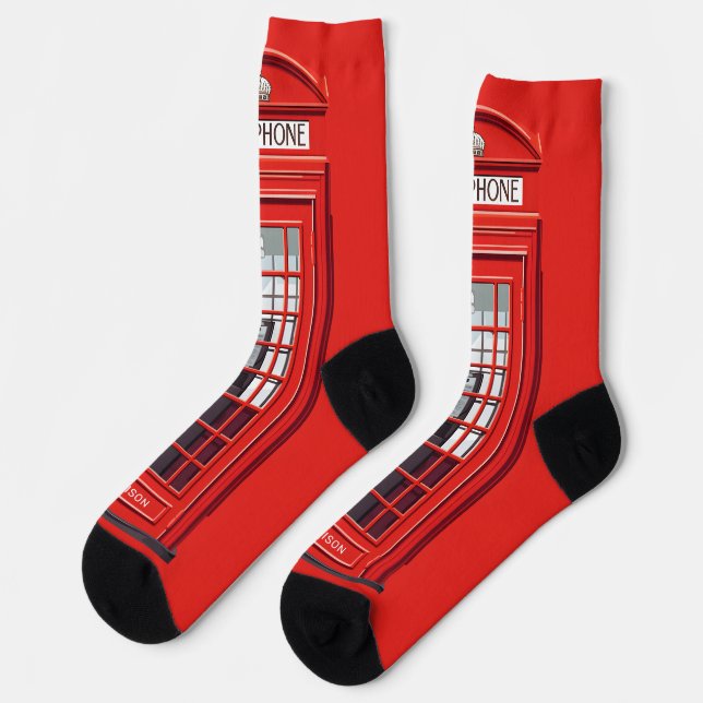 Custom Name British Phone Booth Socks (Left)