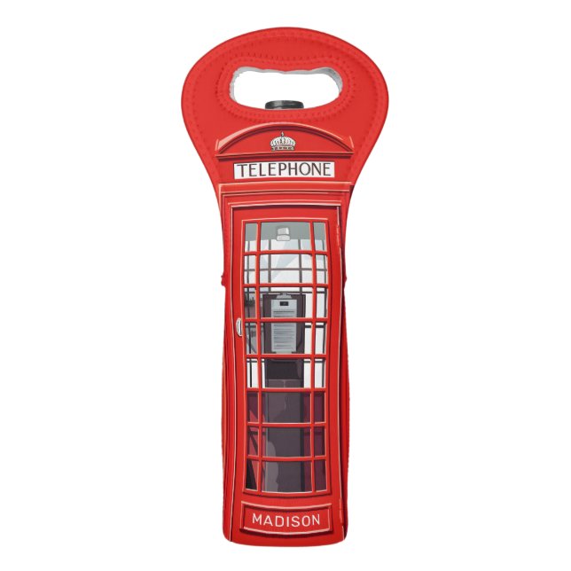 Custom Name British Phone Booth Wine Bag (Front)
