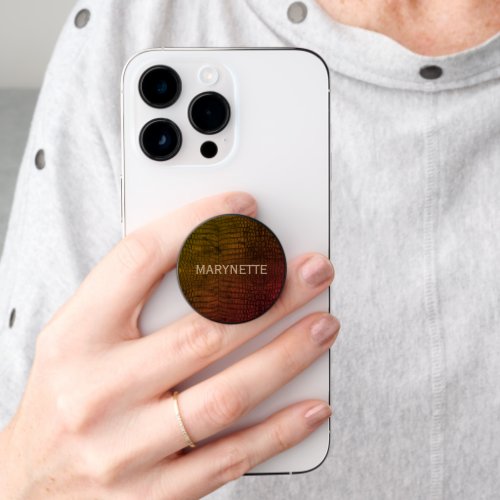 Custom Name Brown Alligator Faux Leather Print PopSocket