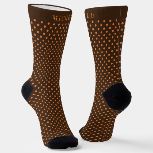 Custom Name Brown And Orange Polka Dot Socks