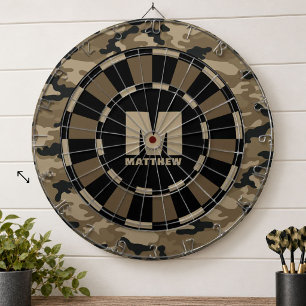 Custom Name Brown Black Camo Dartboard