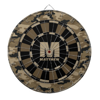 Custom Name Brown Black Camo Dartboard