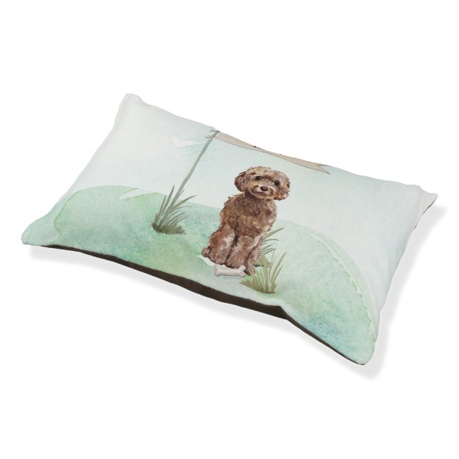 Custom Name Brown Cockapoo Pet Dog Bed (Angled)