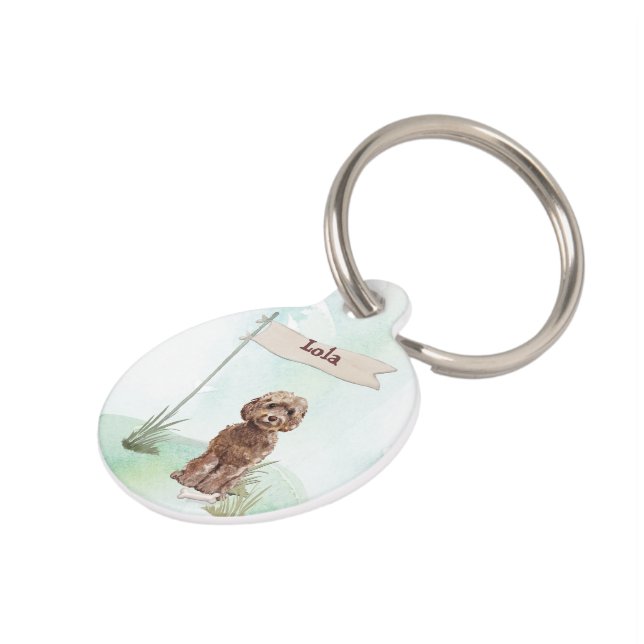 Custom Name Brown Cockapoo Pet Dog ID Tag (Side)