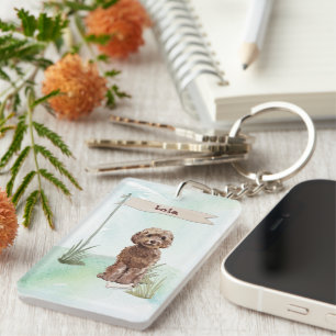 Custom Name Brown Cockapoo Pet Dog Keychain