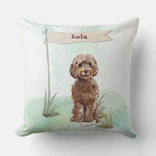 Custom Name Brown Cockapoo Pet Dog Throw Pillow