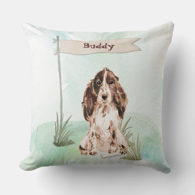 Custom Name Brown Cocker Spaniel Pet Dog Throw Pillow (Front)