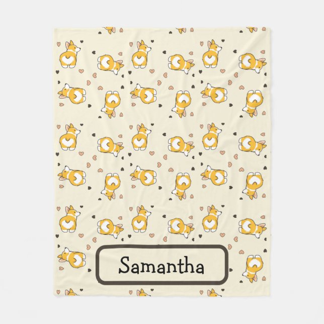 Custom name brown corgi dog love pattern fleece blanket (Front)