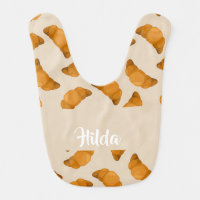 Custom name brown croissants pattern baby bib