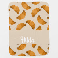 Custom name brown croissants pattern baby blanket