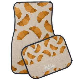 Custom name brown croissants pattern car floor mat